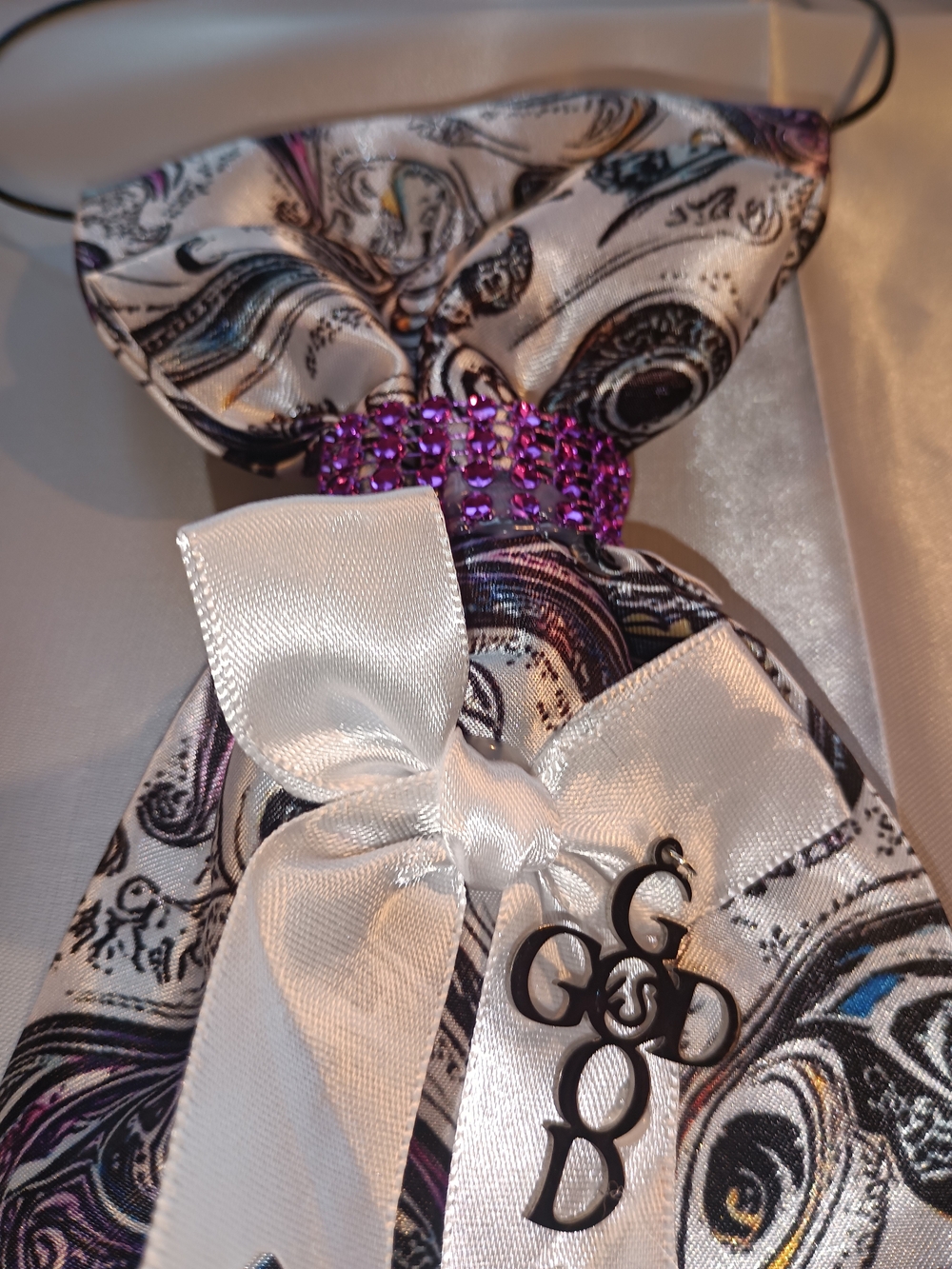 Embellished Paisley Satin Bow Tie with Rhinestone Accent
